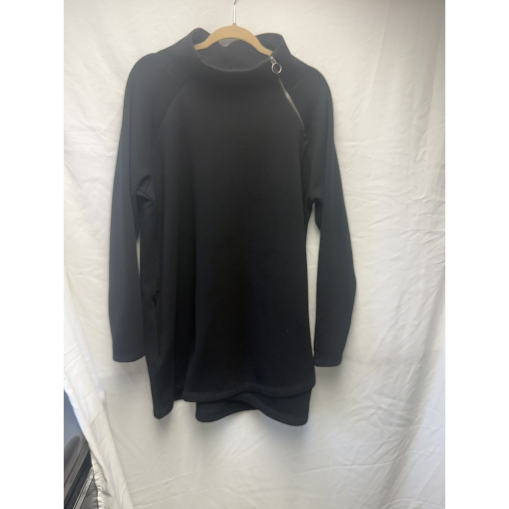 Athleta Cozy Karma Sweatshirt Dress Size XL Black Side Zip Pocket Funnel Neck